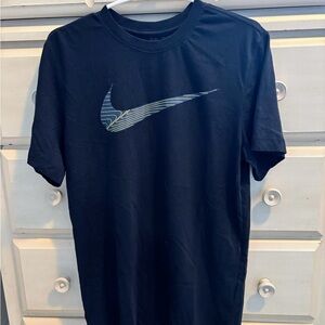 Nike Men's Black Tee with Blue Swoosh